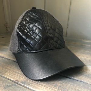 Faux leather and wool baseball hat. Adjustable